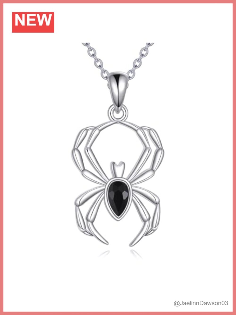 925 Sterling Silver Black Agate Spider Pendant Necklace Gothic Punk 18in